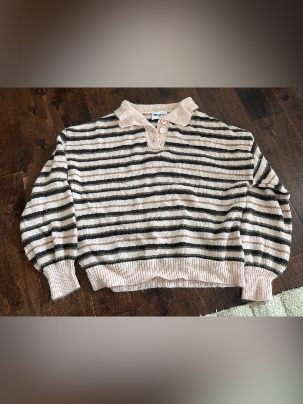 Princess Polly Pink and Black Striped Collared Sweater